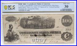 T-40 1862 $100 Confederate States Civil War CHARLESTON PCGS 30 VF PF-1 R3