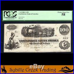 T-40 1862 $100 Confederate Train Note CIVIL War Money Pcgs 58 69056