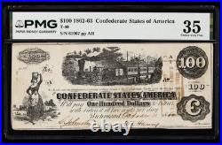 T-40 1862-1863 Confederate States $100 Civil War CSA Banknote Currency, PMG 35