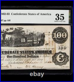 T-40 1862-1863 Confederate States $100 Civil War CSA Banknote Currency, PMG 35