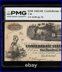 T-40 1862-1863 Confederate States $100 Civil War Rare CSA Banknote Currency, PMG
