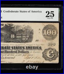 T-40 1862-1863 Confederate States $100 Civil War Rare CSA Banknote Currency, PMG