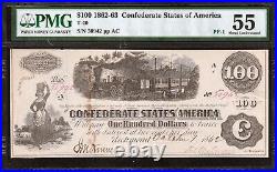 T-40 1862-63 $100 Confederate Currency CIVIL War Note Pmg 55 50942