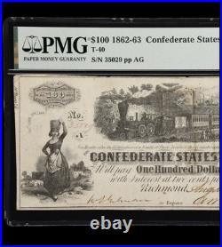 T-40 1862 Confederate States $100 Civil War SAN ANTONIO TX Stamp Currency, PMG