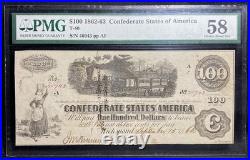 T-40 1862 Confederate States $100 Civil War TALLAHASSEE FL Currency, PMG ChAU 58