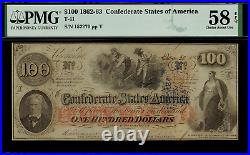 T-41 $100 1862 Confederate Currency CSA Civil War Graded PMG 58 EPQ