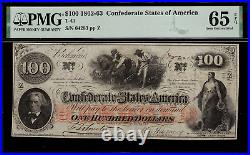 T-41 $100 1862 Confederate Currency CSA Civil War Graded PMG 65 EPQ