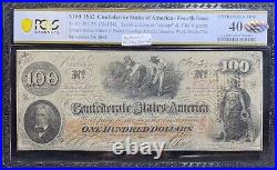 T-41 $100 1862 Confederate States Banknote Civil War, Augusta Georgia, PCGS XF40