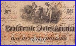 T-41 $100 1862 Confederate States Banknote Civil War Confederacy Money PCGS XF40