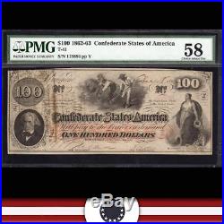 T-41 1862 $100 CONFEDERATE Civil War Currency PMG 58 CSA 118886