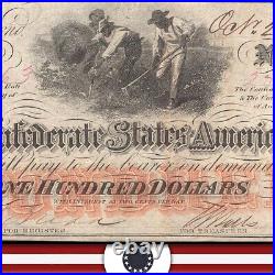 T-41 1862 $100 Confederate Currency Manuscript Hoer CIVIL War Bill 27363