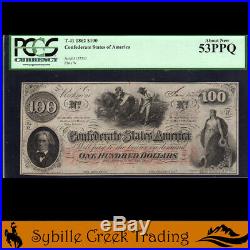T-41 1862 $100 Confederate Currency Pcgs 53 Ppq CIVIL War Bill 157511