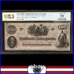 T-41 1862-63 $100 Confederate Currency Pcgs 55 CIVIL War Bill 155373
