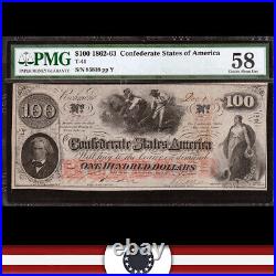 T-41 1862-63 $100 Confederate Currency Pmg 58 CIVIL War Bill 85818
