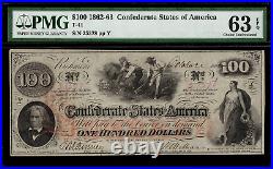 T-41 / PF-12 $100 1862 Confederate Currency CSA Civil War Graded PMG 63 EPQ