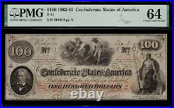 T-41 / PF-12 $100 1862 Confederate Currency CSA Civil War PMG 64 Uncirculated