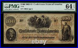 T-41 / PF-20 $100 1862 Confederate Currency CSA Civil War Graded PMG 64 EPQ