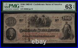 T-41 PF-25 $100 1862 Confederate Currency CSA Civil War Graded PMG 63 EPQ
