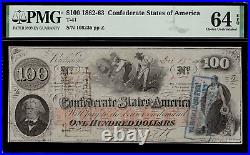 T-41 / PF-25 $100 1862 Confederate Currency CSA Civil War Graded PMG 64 EPQ