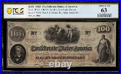 T-41 / PF-6 $100 1862 Confederate Currency CSA Civil War PCGS 63 Uncirculated