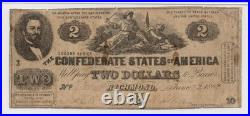 T-42 $2 Confederate Civil War 1862 Rare 1-10 Plate # Error Note PF-4 PMG Fine 15