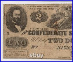 T-42 $2 Confederate Civil War 1862 Rare 1-10 Plate # Error Note PF-4 PMG Fine 15