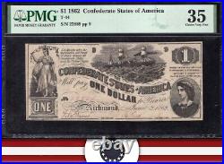 T-44 1862 $1 Confederate Currency CIVIL War Bill Pmg 35 Comment 22889