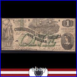 T-45 1862 $1 Confederate Currency CIVIL War Bill 48917