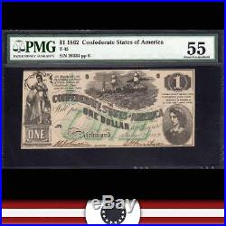 T-45 1862 $1 Confederate Currency Pmg 55 CIVIL War 26334