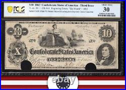 T-46 1862 $10 Confederate Currency Pcgs 30 CIVIL War Bill 3650