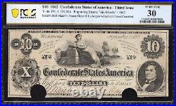 T-46 1862 $10 Confederate Currency Pcgs 30 CIVIL War Bill 3650