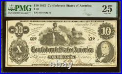 T-46 1862 Confederate States $10 Civil War SCARCE Obsolete Banknote Currency PMG