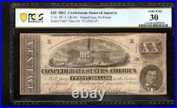 T-51 $20 1862 Confederate States Currency Civil War Banknote, PCGS 30 AA23 T-51 $20 1862 Confederate States Currency Civil War Banknote, PCGS 30 AA23