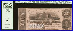 T-52 $10 1862 Confederate States Banknote Civil War Confederacy Currency PCGS 20