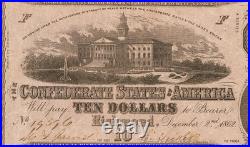 T-52 $10 1862 Confederate States Banknote Civil War Confederacy Currency PCGS 20