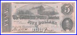T-53 PF-2 1862 $5 Confederate States Civil War Note Full Framed Beauty! PMG AU53