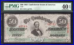 T-57 1863 $50 Confederate Currency Pmg 40 Epq CIVIL War Bill 45761