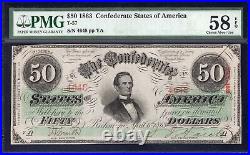 T-57 1863 $50 Confederate Currency Pmg 58 Epq CIVIL War Note 4648