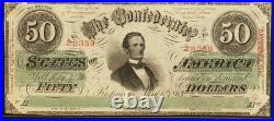 T-57 $50 1863 Confederate States Civil War Obsolete Banknote Currency, PCGS VF20