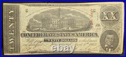 T-58 1863 Confederate States $20 Civil War Obsolete Banknote Currency, PCGS 35