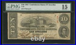 T-59 $10 1863 Confederate States Civil War Obsolete Banknote Currency SCARCE PMG