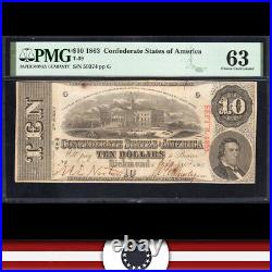 T-59 1863 $10 CONFEDERATE CURRENCY PMG 63 comment CIVIL WAR BILL 59374