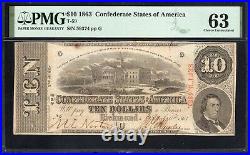 T-59 1863 $10 CONFEDERATE CURRENCY PMG 63 comment CIVIL WAR BILL 59374