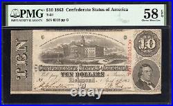 T-59 1863 $10 Confederate Currency Pmg 58 Epq CIVIL War Bill 6918