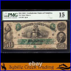 T-6 1861 $50 CONFEDERATE CURRENCY PMG 15 comment CIVIL WAR MONEY 3817