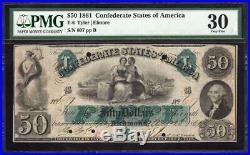 T-6 1861 $50 Confederate Currency Pmg 30 CIVIL War Money 607