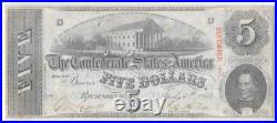 T-60 1863 $5 Confederate Note Pcgs Vf35 CIVIL War Paper Money Full Framed Beauty
