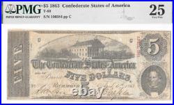 T-60 1863 $5 Confederate PF-4 PMG VF25 Nice Mid Grade Civil War