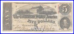 T-60 1863 $5 Confederate PF-4 PMG VF25 Nice Mid Grade Civil War