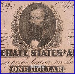 T-62 $1 1863 Confederate States Banknote Civil War Confederacy Money, PMG UNC 62